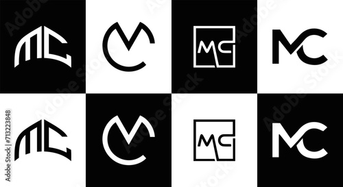 MC logo. M C design. White MC letter. MC, M C letter logo design. Initial letter MC linked circle uppercase monogram logo. M C letter logo vector design. MC letter logo design five style.	

