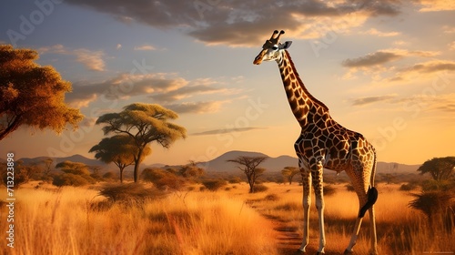 Giraf wildlife animal in Africa with a savanna background.Giraf wildlife animal in Africa,