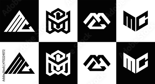 MC logo. M C design. White MC letter. MC, M C letter logo design. Initial letter MC linked circle uppercase monogram logo. M C letter logo vector design. MC letter logo design five style.	

