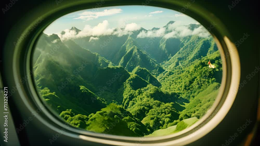 The private jet window reveals a majestic view of the rainforest, as ...