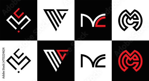 MC logo. M C design. White MC letter. MC, M C letter logo design. Initial letter MC linked circle uppercase monogram logo. M C letter logo vector design. MC letter logo design five style.	
