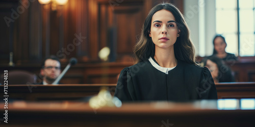 Mulher em um tribunal com juiz  photo