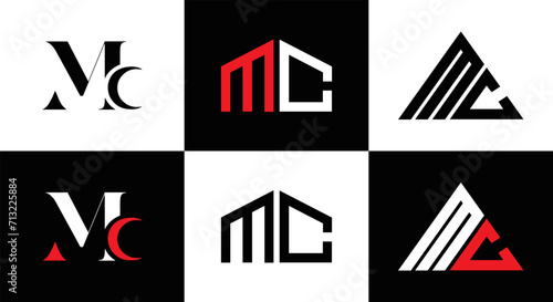 MC logo. M C design. White MC letter. MC, M C letter logo design. Initial letter MC linked circle uppercase monogram logo. M C letter logo vector design. MC letter logo design five style.	
