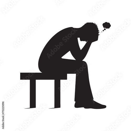 Drowning in Darkness: Sad Man Silhouettes Immersed in the Murky Waters of Emotional Turmoil - Depression Illustration - Anxiety Vector
