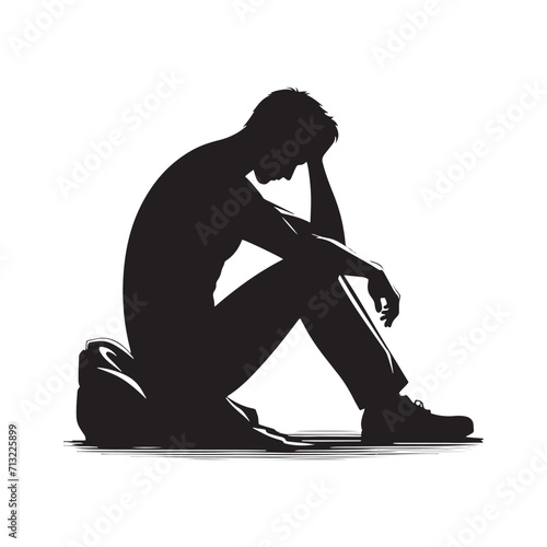 Depths of Desolation: Sad Man Silhouettes Illustrating the Profound Abyss of Emotional Despair - Depression Silhouette - Depressed Man Vector
