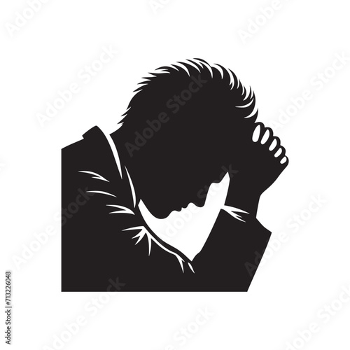 Soulful Solitude: Depressed Man Silhouette in a Series of Expressive and Thought-Provoking Shadows - Depression Illustration - Anxiety Vector
