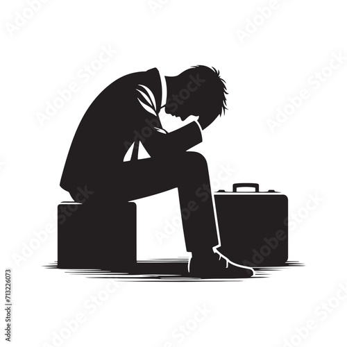 Echoes of Despair: Sad Man Silhouette Series Illustrating the Depths of Emotional Turmoil - Depression Silhouette - Depressed Man Vector
