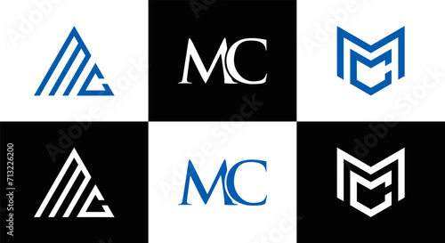MC logo. M C design. White MC letter. MC, M C letter logo design. Initial letter MC linked circle uppercase monogram logo. M C letter logo vector design. MC letter logo design five style.	
