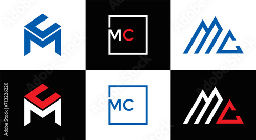 MC logo. M C design. White MC letter. MC, M C letter logo design. Initial letter MC linked circle uppercase monogram logo. M C letter logo vector design. MC letter logo design five style.	

