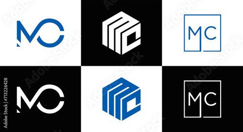MC logo. M C design. White MC letter. MC, M C letter logo design. Initial letter MC linked circle uppercase monogram logo. M C letter logo vector design. MC letter logo design five style.	
