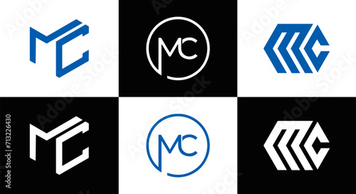 MC logo. M C design. White MC letter. MC, M C letter logo design. Initial letter MC linked circle uppercase monogram logo. M C letter logo vector design. MC letter logo design five style.	
