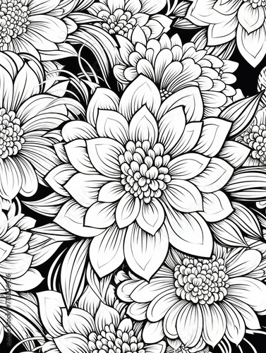black and white printable coloring book  with detailed decorative echinacea mandala flowers and balls  intricate shapes  for coloring book  with nature elements  leaves and branches. coloring concept 