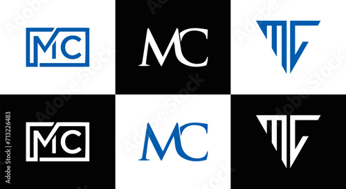 MC logo. M C design. White MC letter. MC, M C letter logo design. Initial letter MC linked circle uppercase monogram logo. M C letter logo vector design. MC letter logo design five style.	
