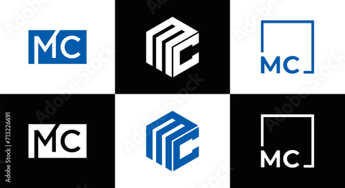 MC logo. M C design. White MC letter. MC, M C letter logo design. Initial letter MC linked circle uppercase monogram logo. M C letter logo vector design. MC letter logo design five style.	
