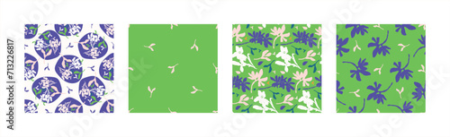 Trendy vector floral pattern set with organic botanical shapes. Modern bold summer flower print, design collection in scandi style.