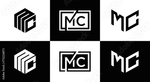 MC logo. M C design. White MC letter. MC, M C letter logo design. Initial letter MC linked circle uppercase monogram logo. M C letter logo vector design. MC letter logo design five style.	

