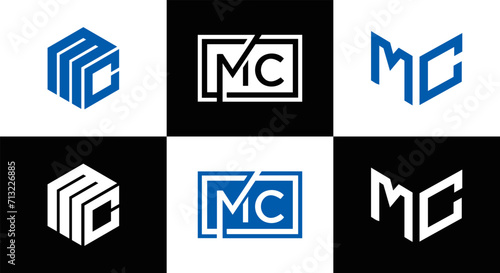 MC logo. M C design. White MC letter. MC, M C letter logo design. Initial letter MC linked circle uppercase monogram logo. M C letter logo vector design. MC letter logo design five style.	
