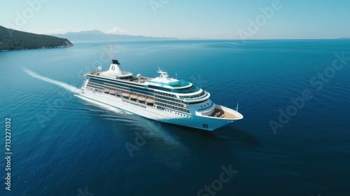 a cruise ship with tourists sails on the sea. vacation concept. cruise, travel © Aksana