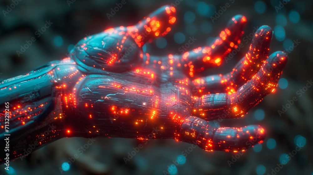 close-up shot of palms with glowing lines. Generative AI close-up shot of palms with glowing lines. Generative AI