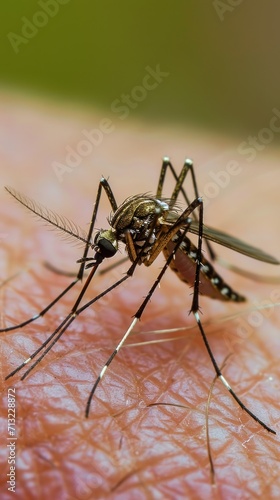 macro photo of a mosquito on human skin. the mosquito bites. insects concept, close up