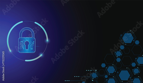 Padlock With Keyhole icon in personal data security Illustrates cyber data or information privacy idea. blue color abstract hi speed internet technology.