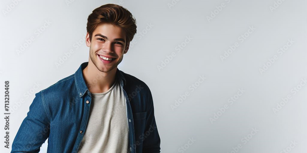 studio photograph of a happy young man posing at white studio background studio photograph of a happy young man posing at white studio background