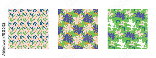 Trendy vector floral pattern set with organic botanical shapes. Modern bold summer flower print, design collection in scandi style.