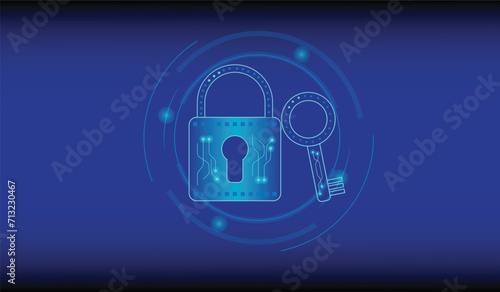 Padlock With Keyhole icon in personal data security Illustrates cyber data or information privacy idea. blue color abstract hi speed internet technology.