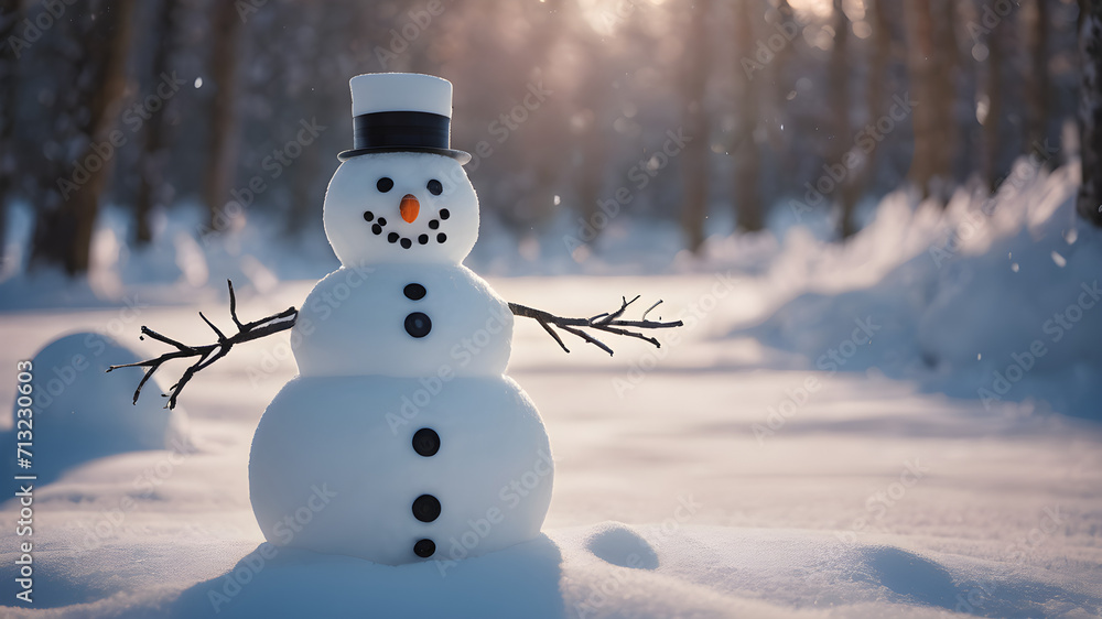 Obraz premium scenery playful and smile snowy snowman in snowfall