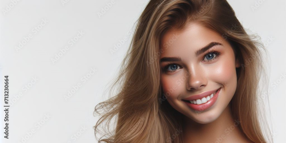 studio photograph of a fictional happy young woman posing at white studio background studio photograph of a fictional happy young woman posing at white studio background