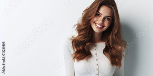 Wallpaper Mural studio photograph of a fictional happy young woman posing at white studio background Torontodigital.ca