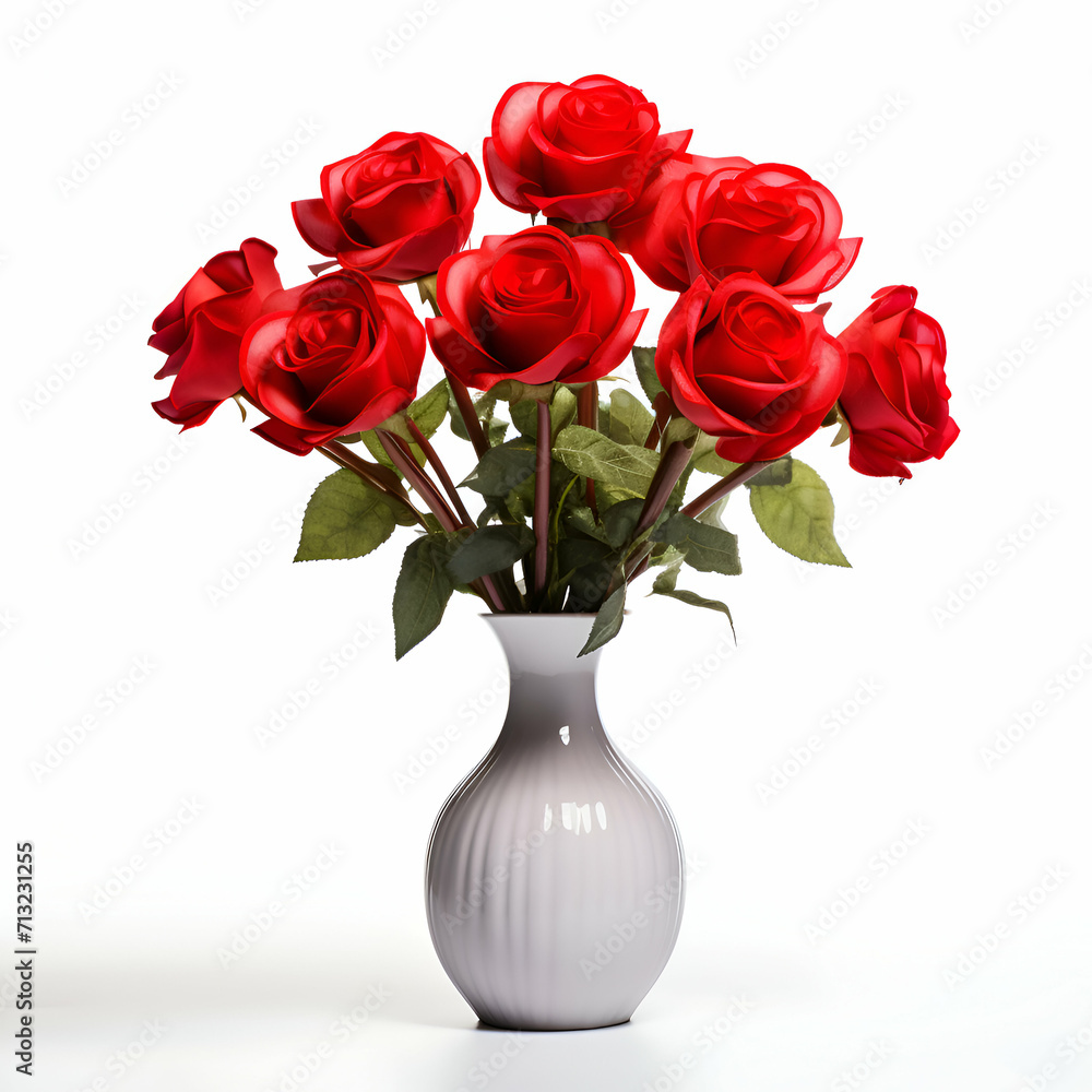 Fototapeta premium Bouquet of red roses in vase isolated