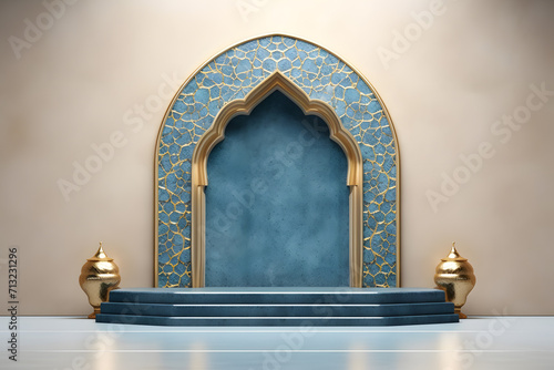 Islamic pattern Stone podium product display pedestal or platform background
