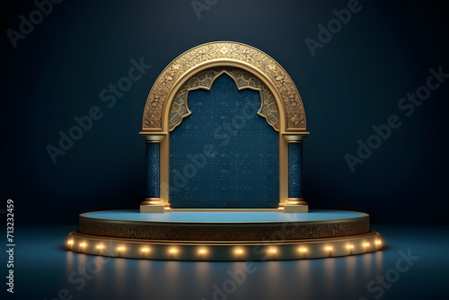 Islamic pattern Stone podium product display pedestal or platform background