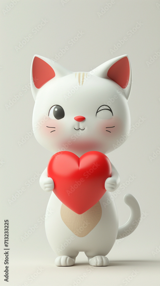 white cat with heart