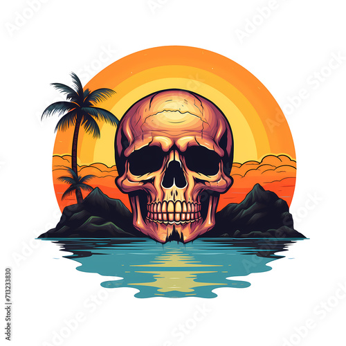 Skull sunset art illustrations for stickers, tshirt design, poster etc
