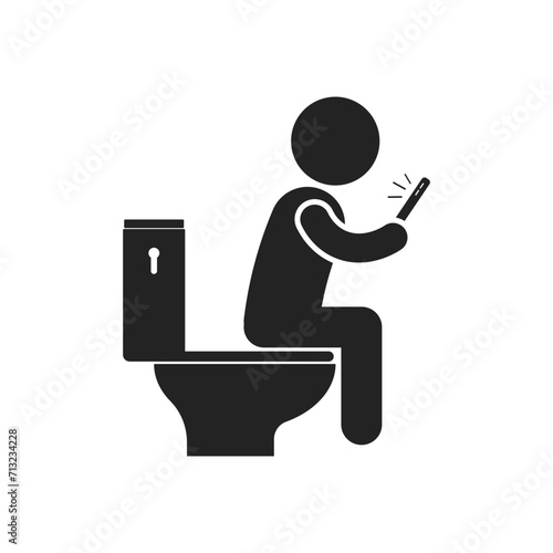 Isolated pictogram icon of man use cellphone for media social white poo on WC, for bathroom or restroom sign