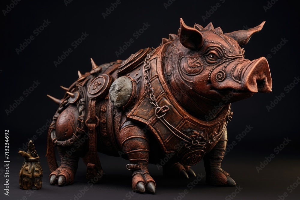 Fototapeta premium A magnificent mammal monument stands tall, capturing the spirit of an ancient dinosaur through its intricately crafted animal figure of a pig