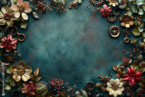 Steampunk Botanical Fusion: Intricate Floral Borders