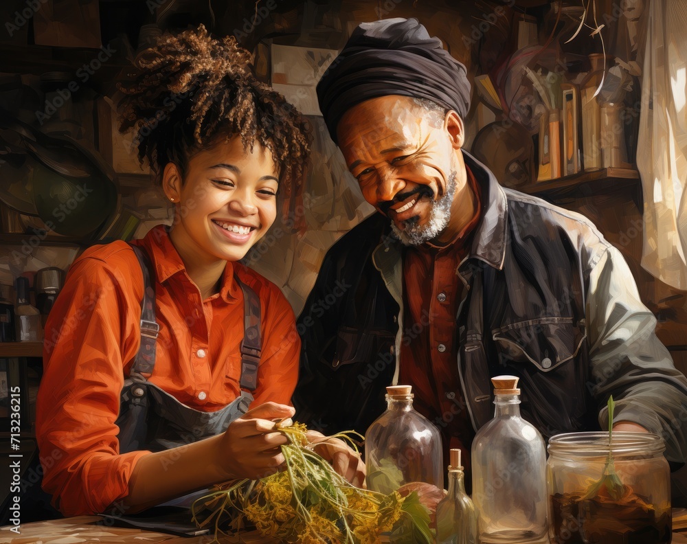 Two individuals share a warm moment over a meal, radiating joy through their genuine smiles and stylish clothing, in the comfort of an indoor setting Two individuals share a warm moment over a meal, radiating joy through their genuine smiles and stylish clothing, in the comfort of an indoor setting