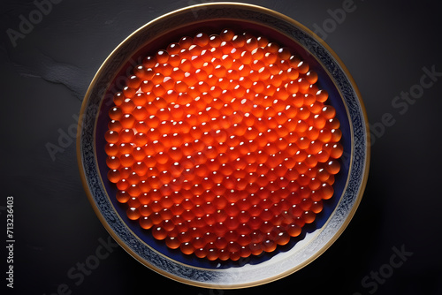 Close-up on red caviar. 