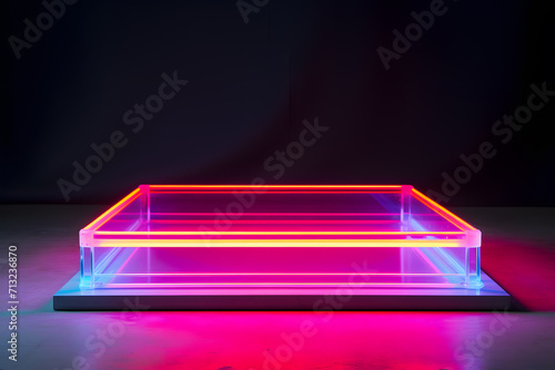 Neon podium product display pedastel mock up background © sugastocks