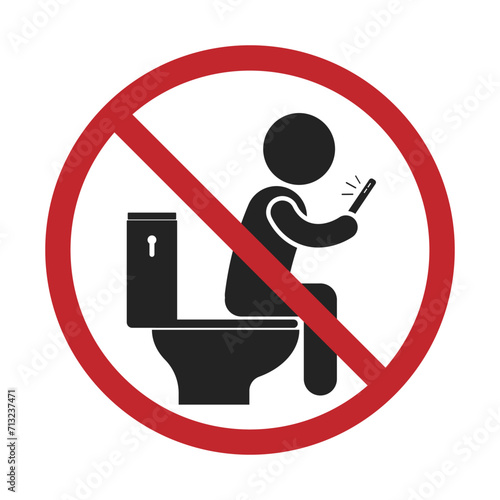 Isolated prohibition sign of do not use cellphone on WC, for bathroom or restroom safety intruction sign