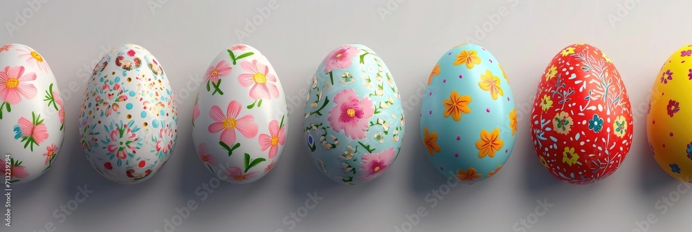 Easter eggs with floral patterns on a white background Easter eggs with floral patterns on a white background