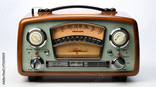 Vintage radio isolated on white background photo