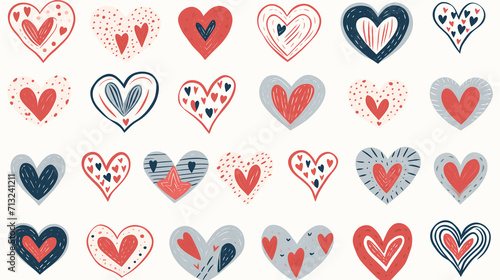 Heart doodles set. Hand drawn hearts collection. Romance and love illustrations. Heart icon in linear design isolated vector signs. Medicine concept. Medical health care. Valentine's Day.