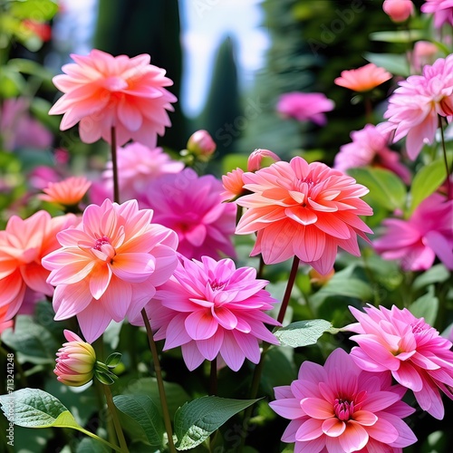 Vibrant Blooming Dahlias  A Colorful Array of Summer   s Radiant Flowers