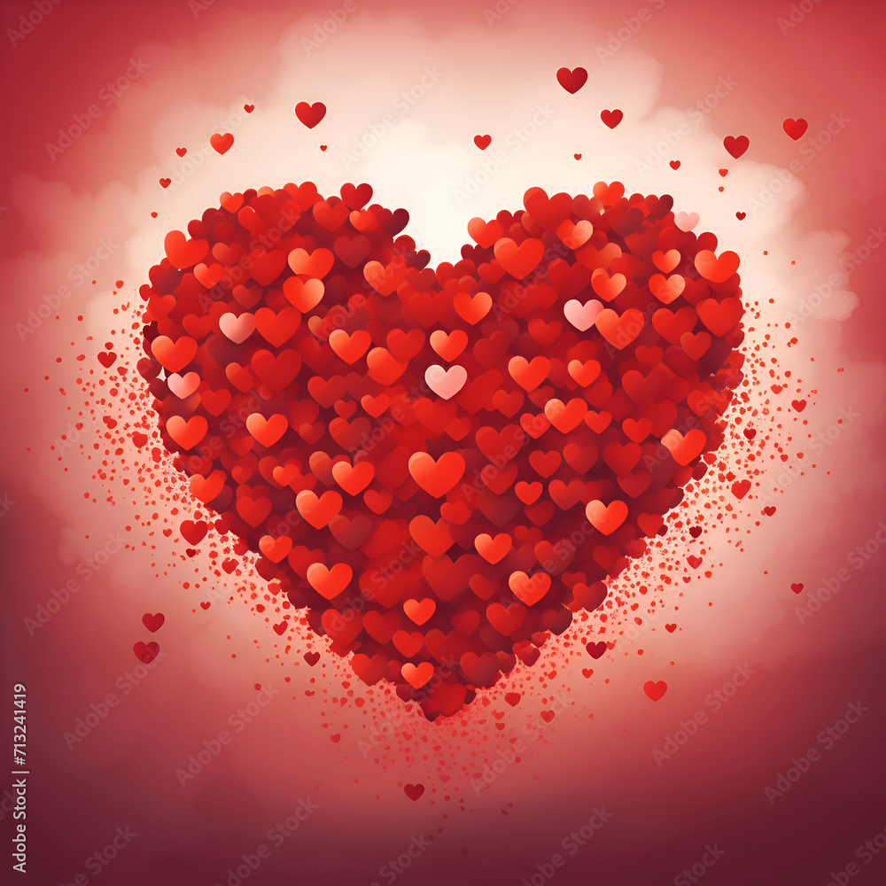 Valentine's day background with red hearts.  illustration.