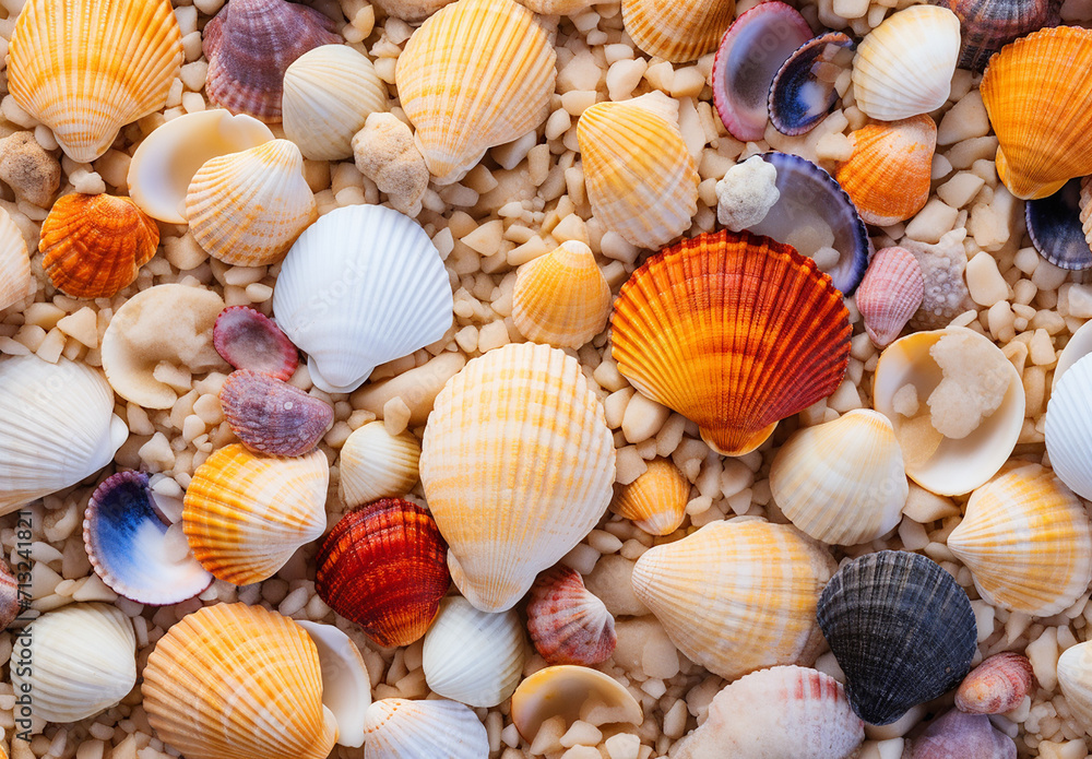 Sea Shells On Wet Sand Nature Background