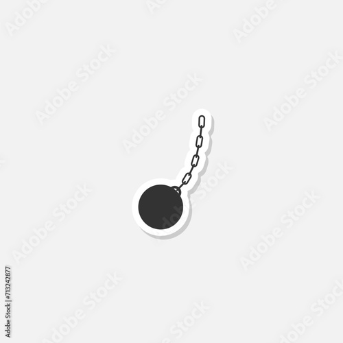 Wrecking ball hanging on chains icon sticker isolated on gray background